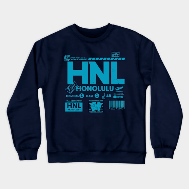 Vintage Honolulu Hawaii HND Airport Code Travel Day Retro Travel Tag Crewneck Sweatshirt by Now Boarding